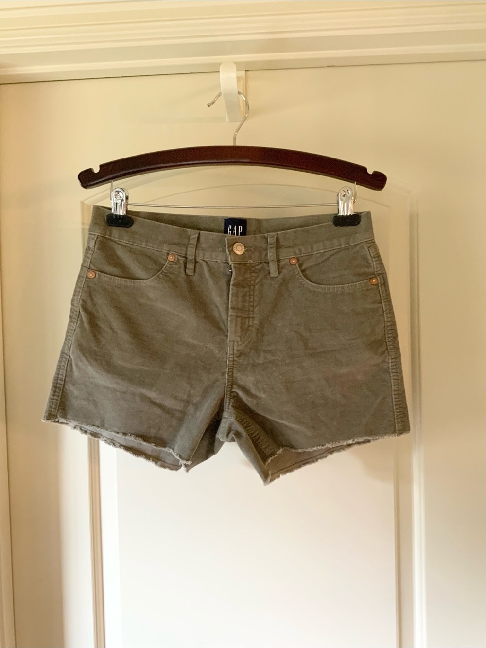 GAP Olive Green Raw-Hem High-Rise Corduroy Shorts